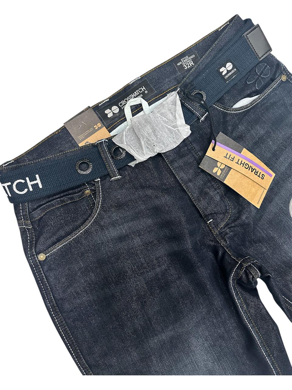 Crosshatch New Embossed Techno Denim Jeans Dark Wash