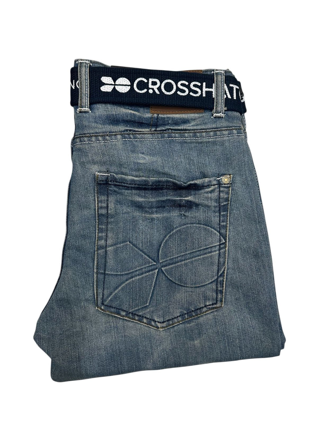 Crosshatch Mens New Embossed Techno Straight Fit Jeans Stone Wash