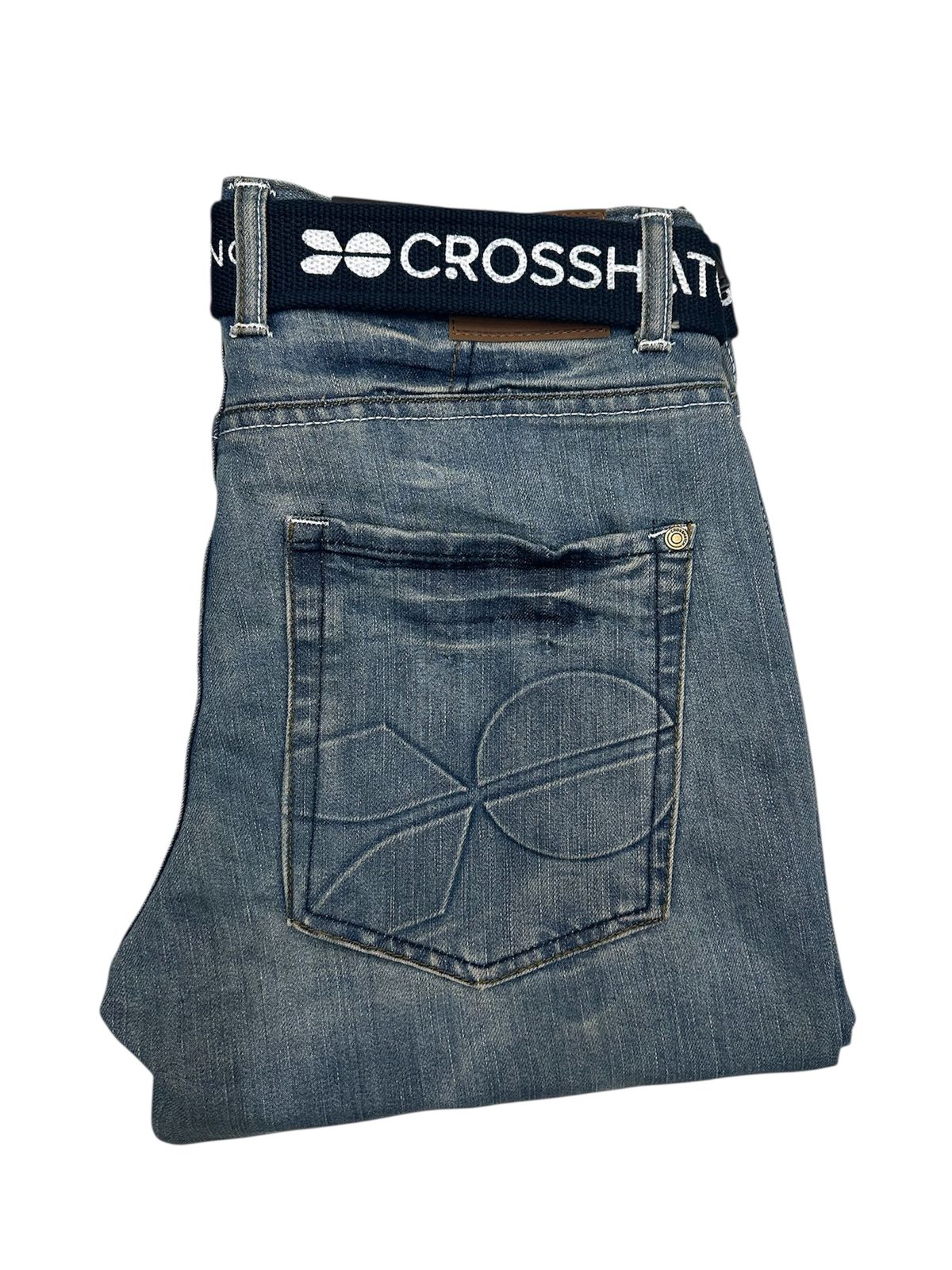 Crosshatch Mens New Embossed Techno Straight Fit Jeans Stone Wash