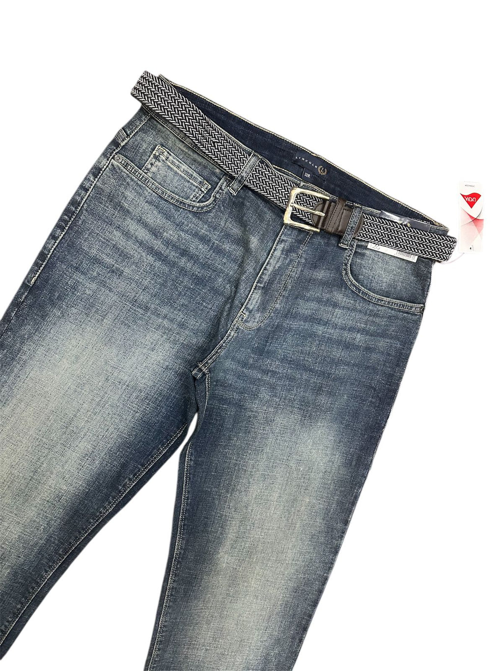 Lincoln Darkwash Denim Straight Fit Belted Jeans