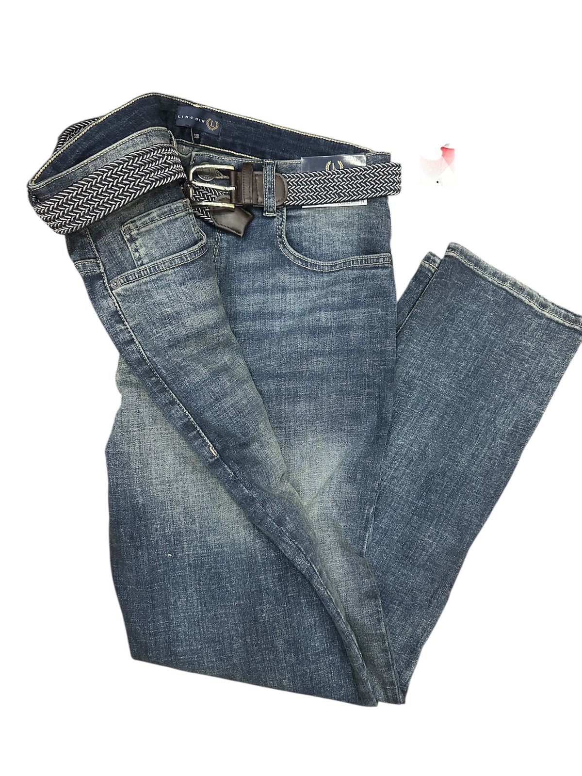 Lincoln Darkwash Denim Straight Fit Belted Jeans