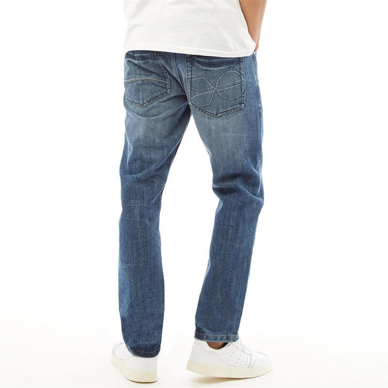 Crosshatch Mens New Embossed Techno Straight Fit Jeans Stone Wash